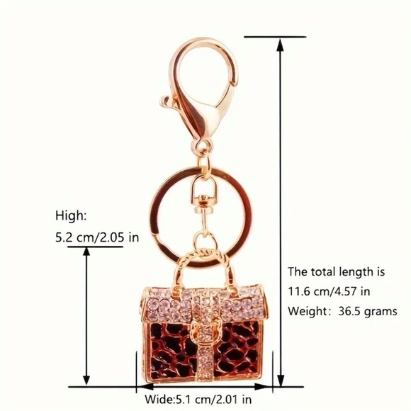 Bag Charm Gold red/black Leopard Print Purse Keychain - Picture 4 of 4